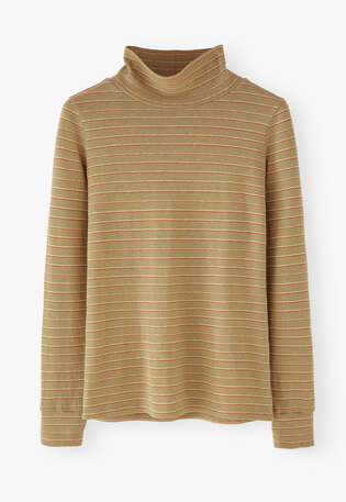 Gestreifter Rollkragenpullover, Salbei/Flamme, webstill