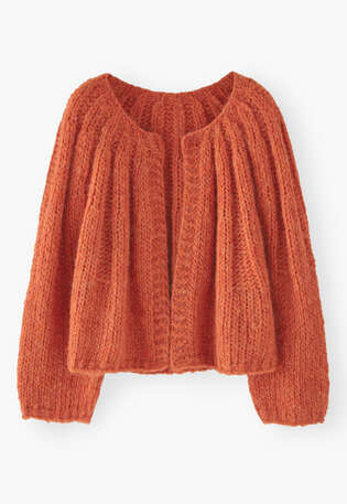 Handgestrickter Cardigan, Chiliorange, webstill