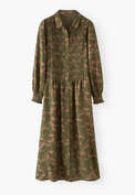 Print-Kleid, Warmes Oliv, webstill