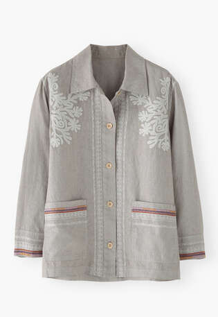 Bestickte Jacke, Hellgrau, webstill