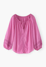 Geraffte Bluse, Helle Fuchsie, webstill