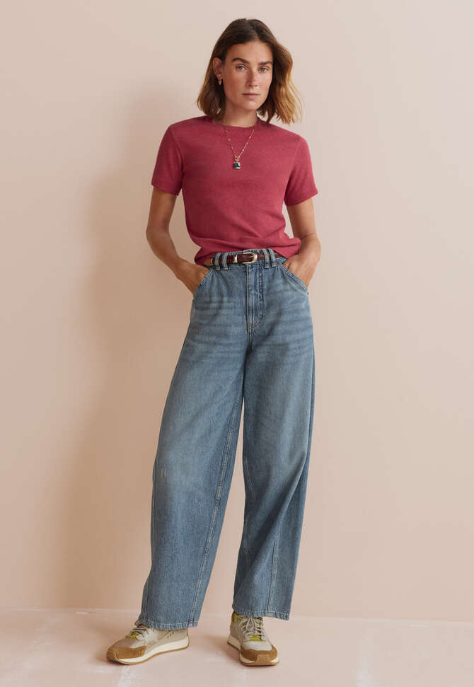 T-Shirt aus geripptem Jersey, Karmesinrot, completeTheLook