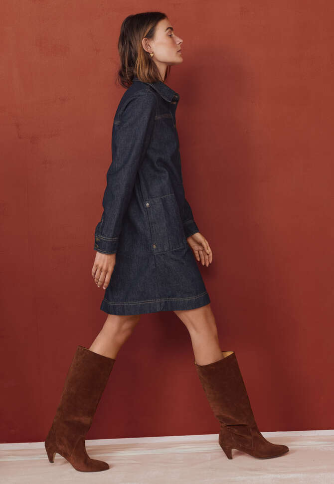 Denim-Kleid in A-Linie, Dunkles Ozeanblau, completeTheLook