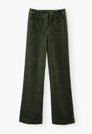 Samthose mit weitem Bein, Khaki, webstill