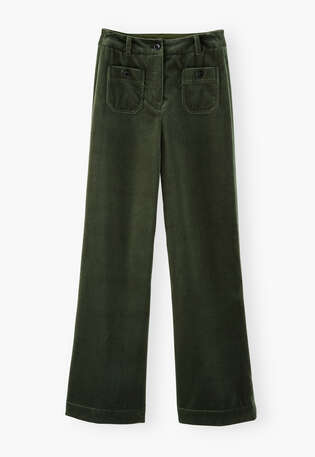Samthose mit weitem Bein, Khaki, webstill