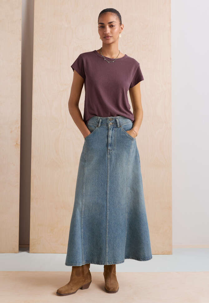 Langer Denim-Rock, Mittlere Waschung, completeTheLook