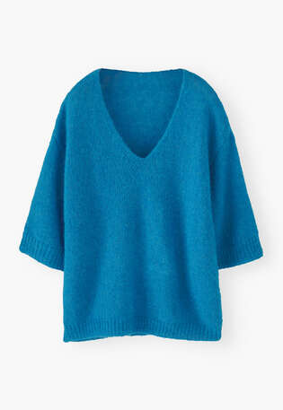 Pullover mit V-Ausschnitt, Leuchtendes Blau, webstill