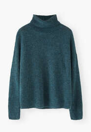 Rollkragenpullover, Dunkles Petrol, webstill