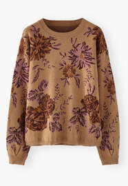 Jacquard-Pullover, Karamell/Orchidee, webstill
