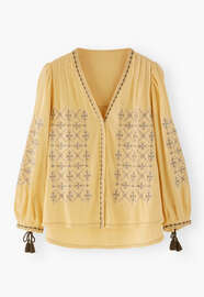 Bestickte Bluse, Warmes Gelb, webstill