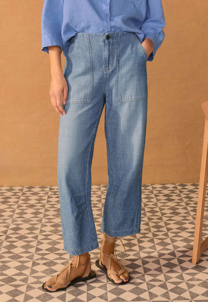 Barrel-Leg-Hose mit Streifen, Helle Waschung, completeTheLook