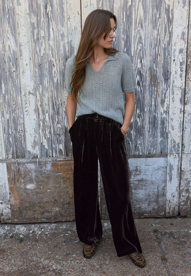Samthose mit weitem Bein, Schwarzer Kaffee, completeTheLook