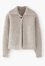 Ripp-Cardigan, Helles Rauchgrau meliert, webstill