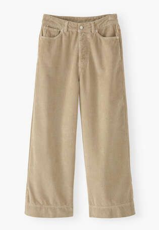 K&uuml;rzer geschnittene Hose mit weitem Bein, Haferbeige, webstill