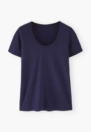 T-Shirt mit U-Ausschnitt, Tiefes Indigo, webstill