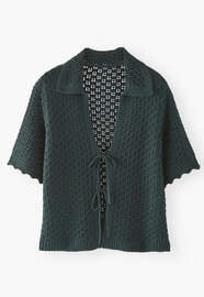 Vorne gebundener Pullover, Dunkle Pinie, webstill