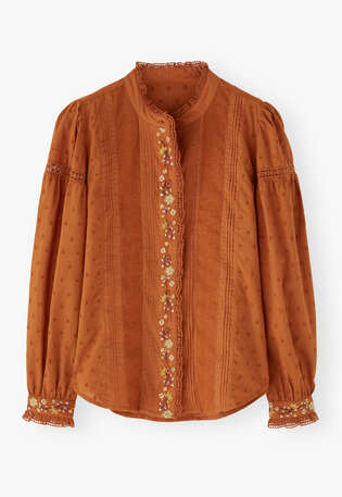 Bestickte Broderie-Bluse, Terrakotta, webstill