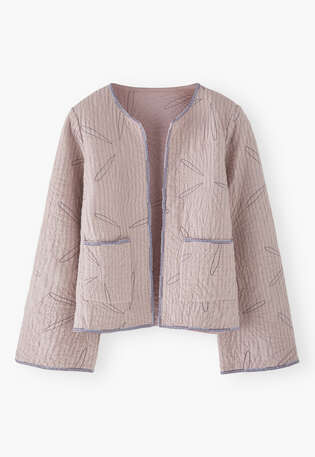 Steppjacke mit G&auml;nsebl&uuml;mchen, Zartes Ros&eacute;, webstill