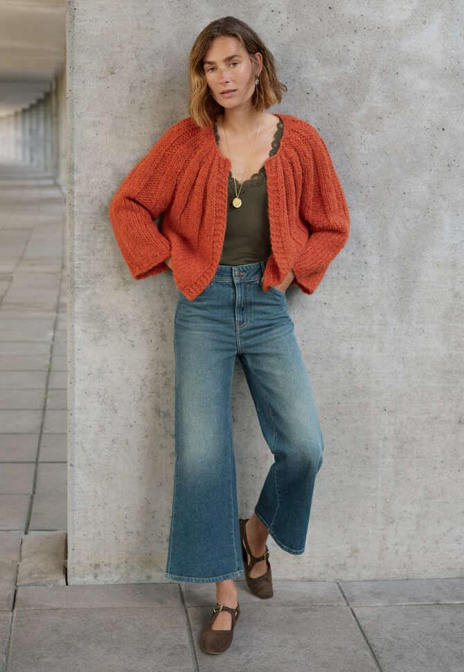 Handgestrickter Cardigan, Chiliorange, completeTheLook