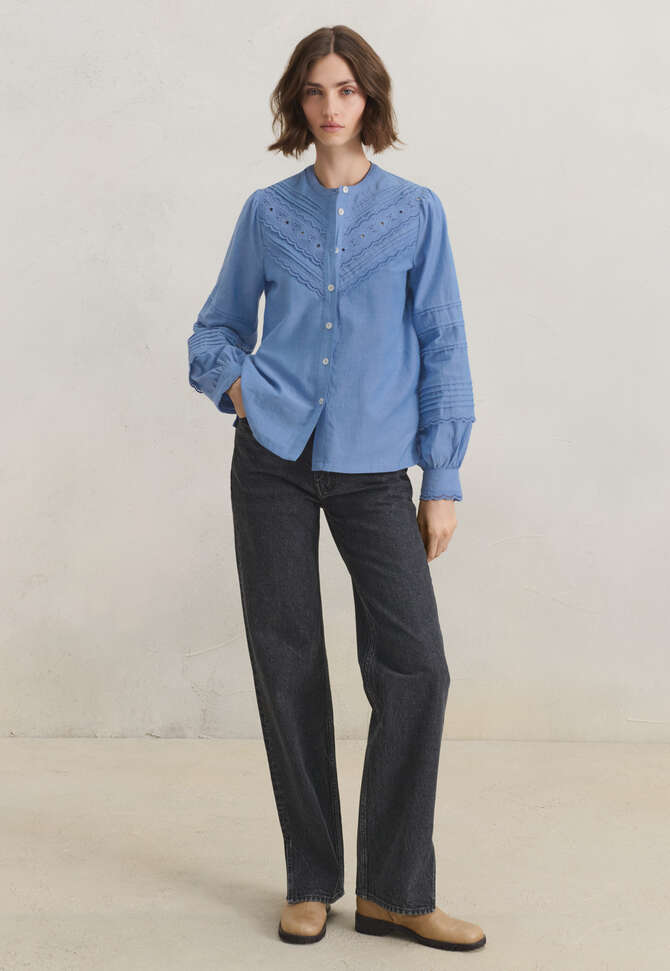 Chambray-Bluse mit Biesen, Kornblume, completeTheLook