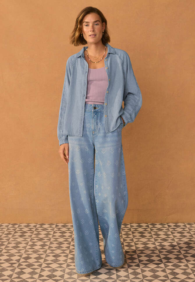 Hemd mit Wellenn&auml;hten, Blasses Indigo, completeTheLook