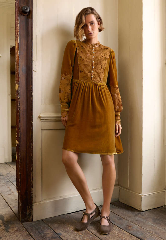 Samtkleid, Goldener Honig, completeTheLook