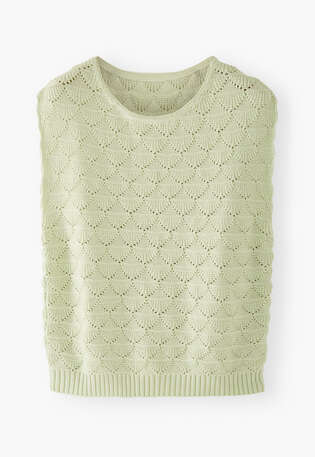 &Auml;rmelloser Musterpullover, Blasses Mint, webstill
