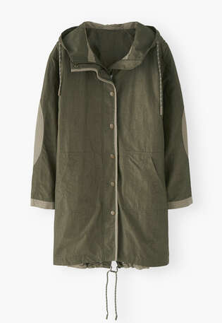 Regenparka mit Eins&auml;tzen, Dunkles Khaki, webstill