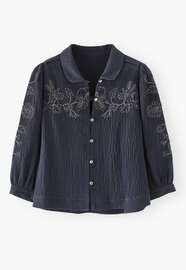 Bestickte Bluse, Mitternacht, webstill