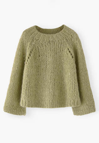 Handgestrickter Pullover, Zartes Oliv, webstill