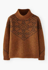 Jacquard-Pullover, Kupfer/Kaffee, webstill