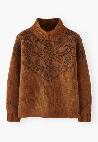 Jacquard-Pullover, Kupfer/Kaffee, webstill