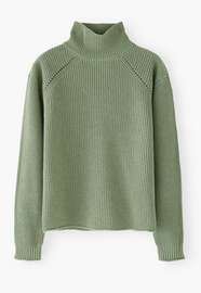 Gerippter Rollkragenpullover, Rauchiges Salbei, webstill