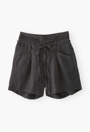Hoch taillierte Shorts, Kohlschwarz, webstill