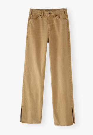 Jeans mit geteiltem Saum, Karamellbraun, webstill