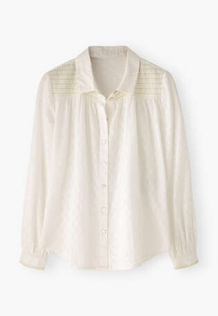 Bluse mit Kr&auml;uselungen, Wei&szlig;, webstill