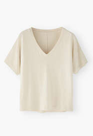 T-Shirt mit V-Ausschnitt, Off-White, webstill