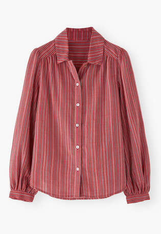 Gestreifte Bluse, Rubin, webstill