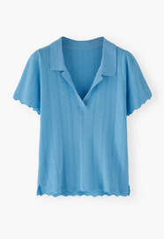 Pointelle-Pullover mit Kragen, Himmelblau, webstill