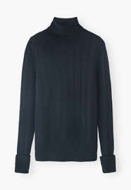 Rollkragenpullover, Indigo-Schwarz, webstill