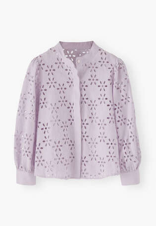 Cutwork-Bluse, Zartes Lavendel, webstill