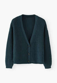 Cardigan mit V-Ausschnitt, Petrol, webstill