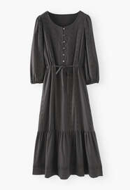 Besticktes Maxikleid, Schiefer, webstill