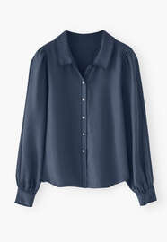 Bluse mit Ziern&auml;hten, Indigo, webstill