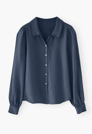 Bluse mit Ziern&auml;hten, Indigo, webstill