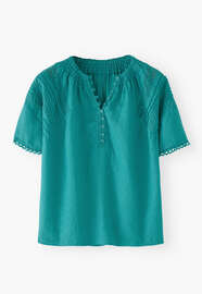 Bluse mit Spitzendetail, Tiefes T&uuml;rkis, webstill