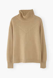 Pullover mit hohem Kragen, Sand, webstill