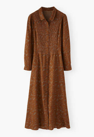 Bedrucktes Kleid mit Kr&auml;uselungen, Rost, webstill