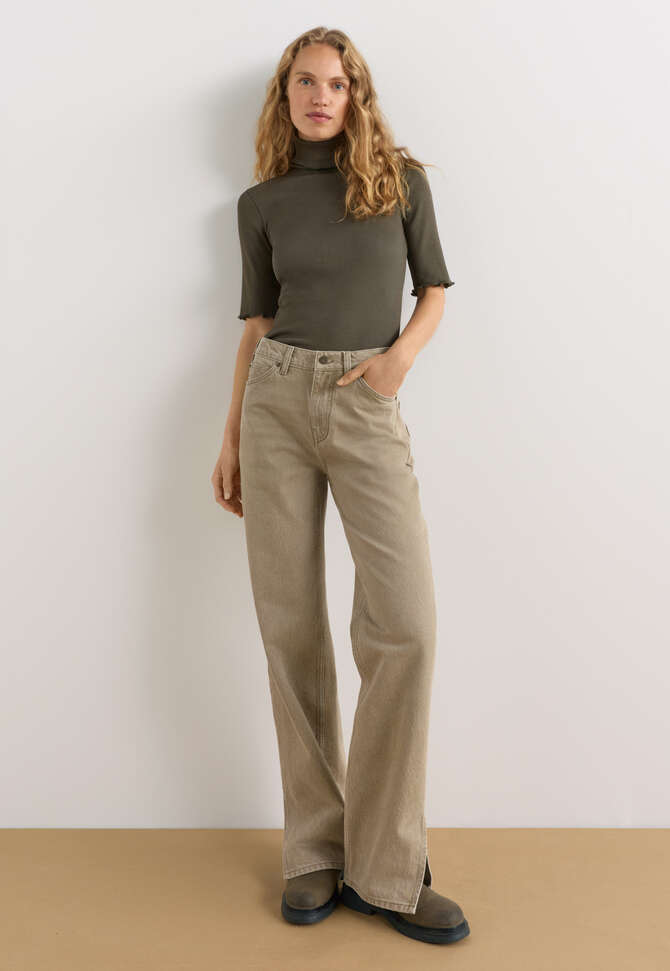 Jeans mit geteiltem Saum, Olivgrau, completeTheLook