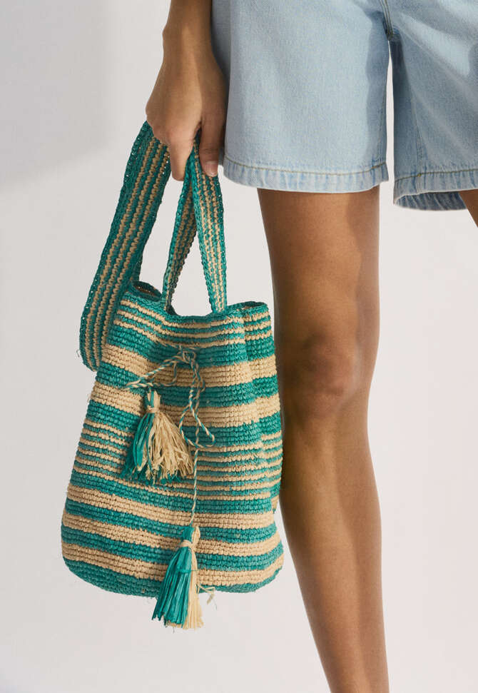 Gestreifte Tasche, Gr&uuml;n/Natur, completeTheLook